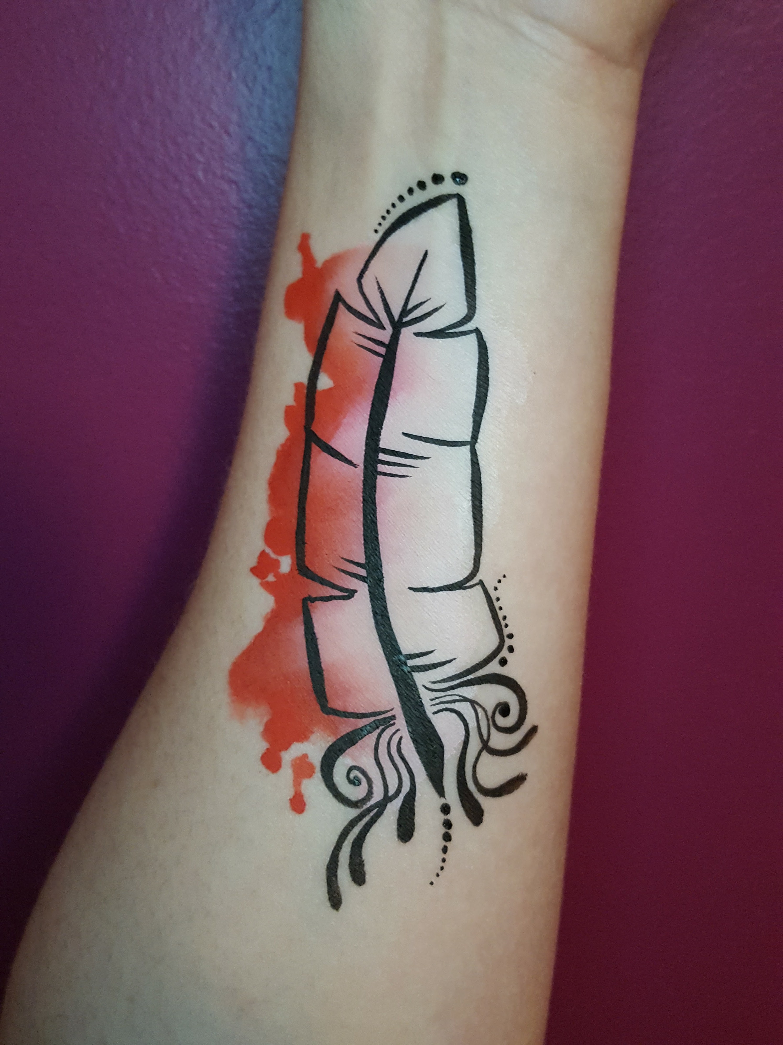 Watercolour Arm Tattoo face paint design by Happy Faces by Marni, Calgary